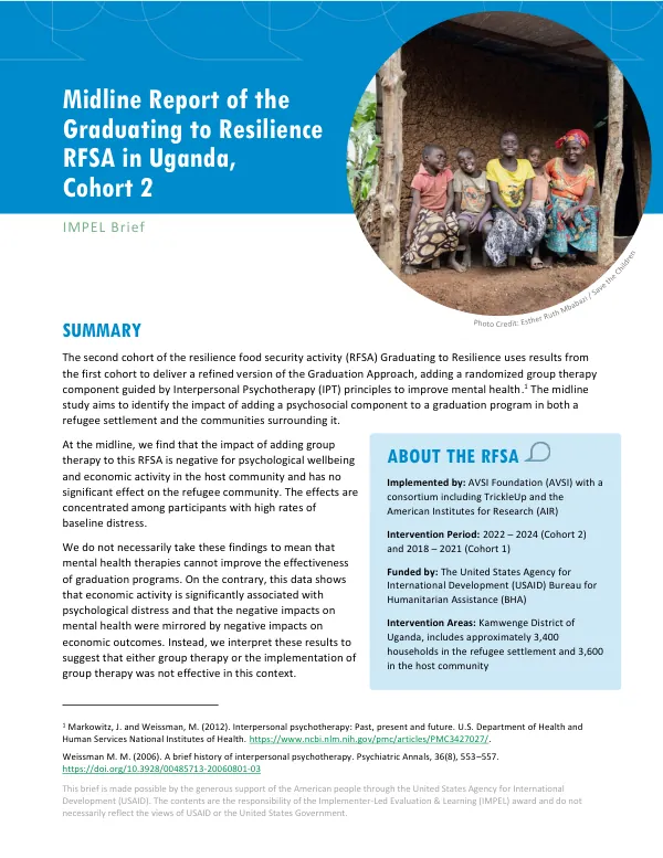 Midline Report of the Graduating to Resilience RFSA in Uganda, Cohort 2