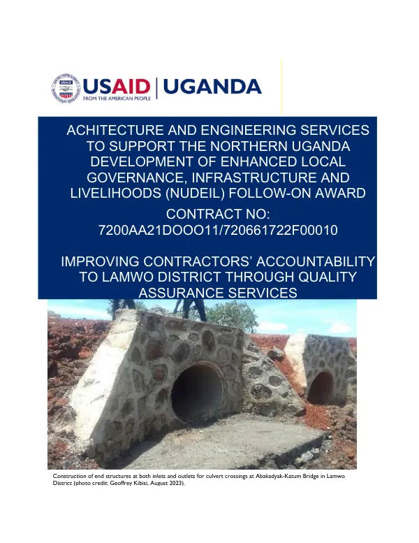 Improving Contractors’ Accountability to Lamwo District Local Government through Quality Assurance Services