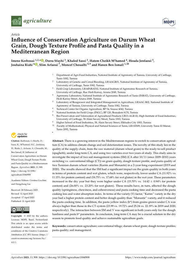 Influence of Conservation Agriculture on Durum Wheat Grain, Dough Texture Profile and Pasta Quality in a Mediterranean Region