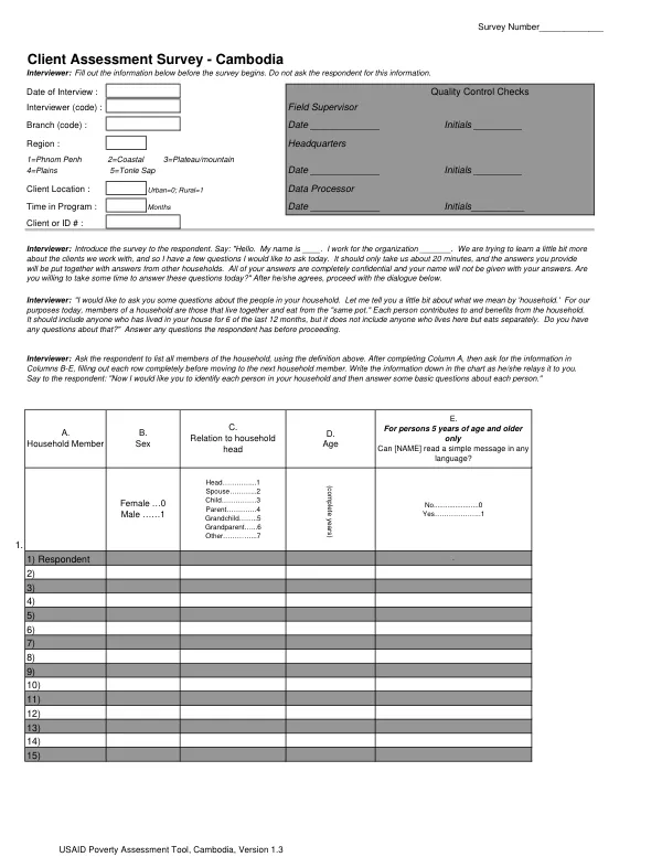 Client Assessment Survey - Cambodia