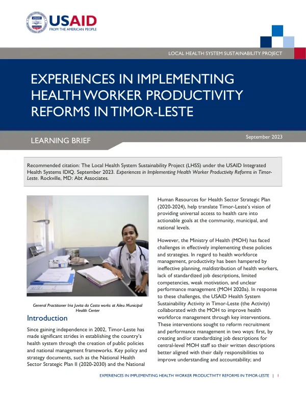 Experiences in Implementing Health Worker Productivity Reforms in Timor-Leste