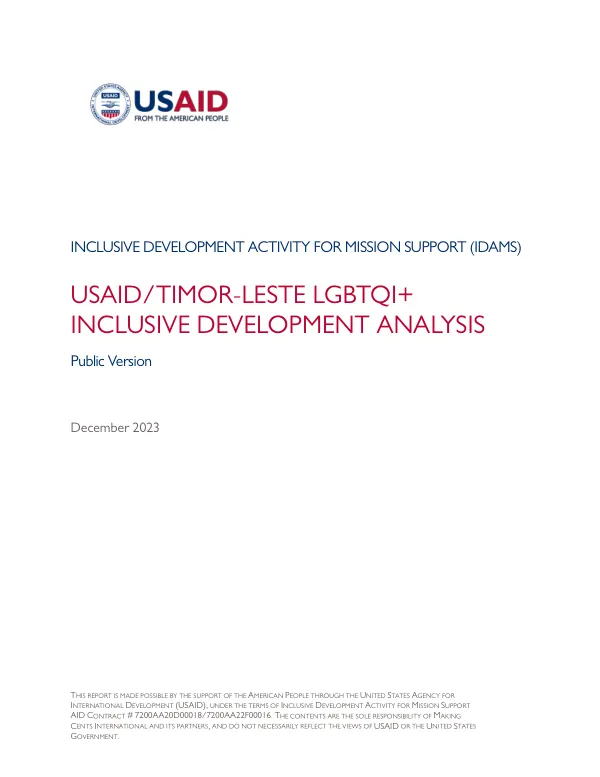 USAID/Timor-Leste LGBTQI+ Inclusive Development Analysis: Public Version