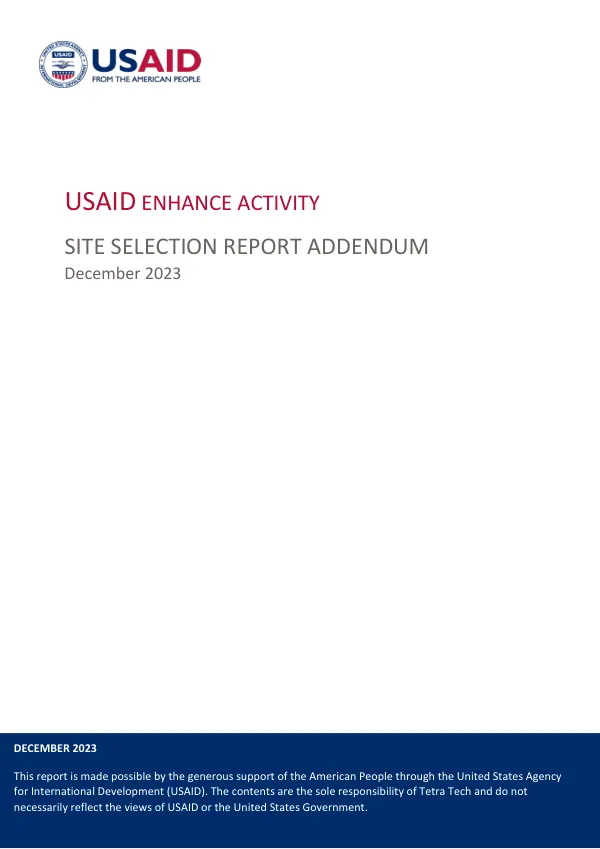 USAID Enhance Activity Site Selection Report Addendum