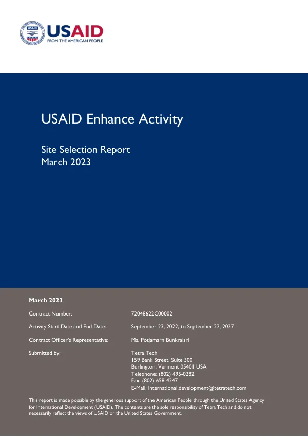 USAID Enhance Activity: Site Selection Report