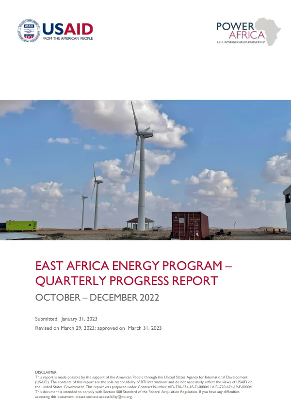 East Africa Energy Program – Quarterly Progress Report October – December 2022
