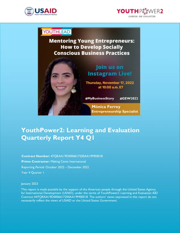 YouthPower2: Learning and Evaluation Y4 Q1 Quarterly Report