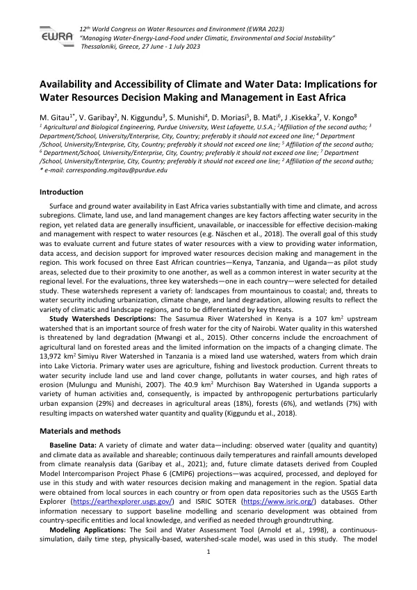 Availability and Accessibility of Climate and Water Data: Implications for Water Resources Decision Making and Management in East Africa