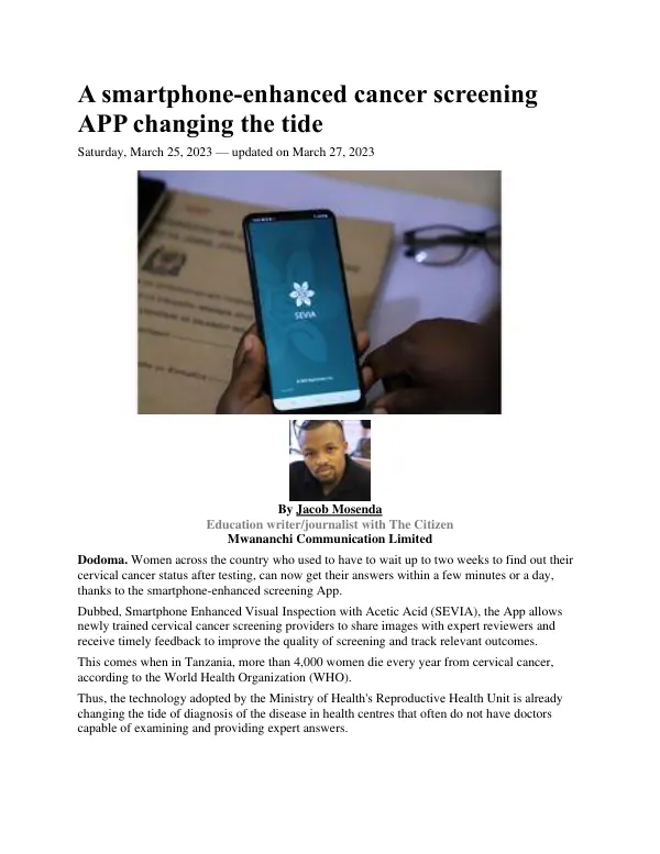 A smartphone-enhanced cancer screening APP changing the tide