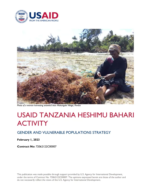 Gender and Vulnerable Populations Strategy for the USAID/Tanzania Heshimu Bahari Activity