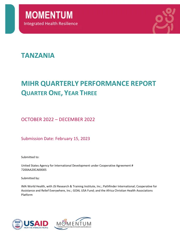 MIHR Tanzania PY3Q1 Report