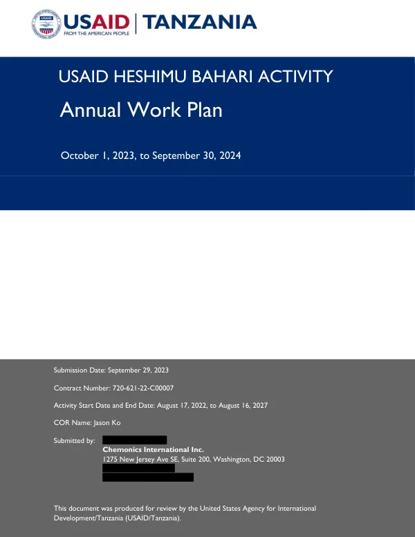 USAID HESHIMU BAHARI ACTIVITY Annual Work Plan