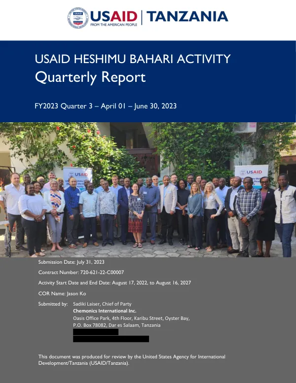 USAID/Tanzania Heshimu Bahari Activity Quarterly Report FY2023 Quarter 3