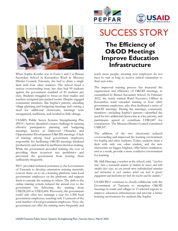 USAID/Tanzania Public Sector Systems Strengthening Plus | Success Story | March 2023