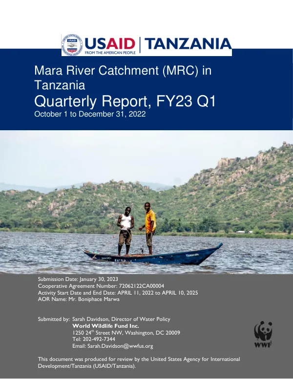 Mara River Catchment (MRC) in Tanzania Quarterly Report, FY23 Q1