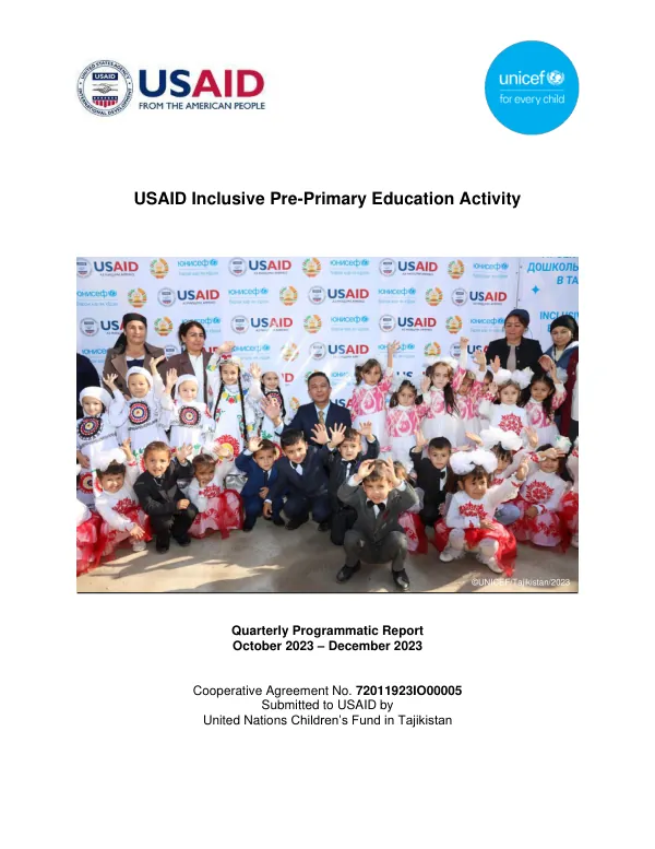 USAID INCLUSIVE PRE-PRIMARY EDUCATION QUARTERLY PROGRESS UPDATE