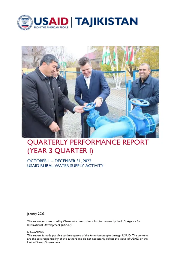 USAID RURAL WATER SUPPLY ACTIVITY QUARTERLY REPORT YEAR III, QUARTER I