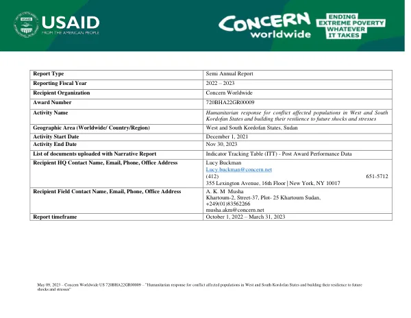 Humanitarian response for conflict affected populations in West and South Kordofan States and building their resilience to future shocks and stresses