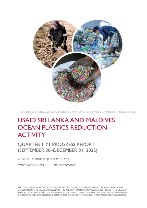USAID Sri Lanka and Maldives Ocean Plastics Reduction Activity, Quarterly report Q1 FY23