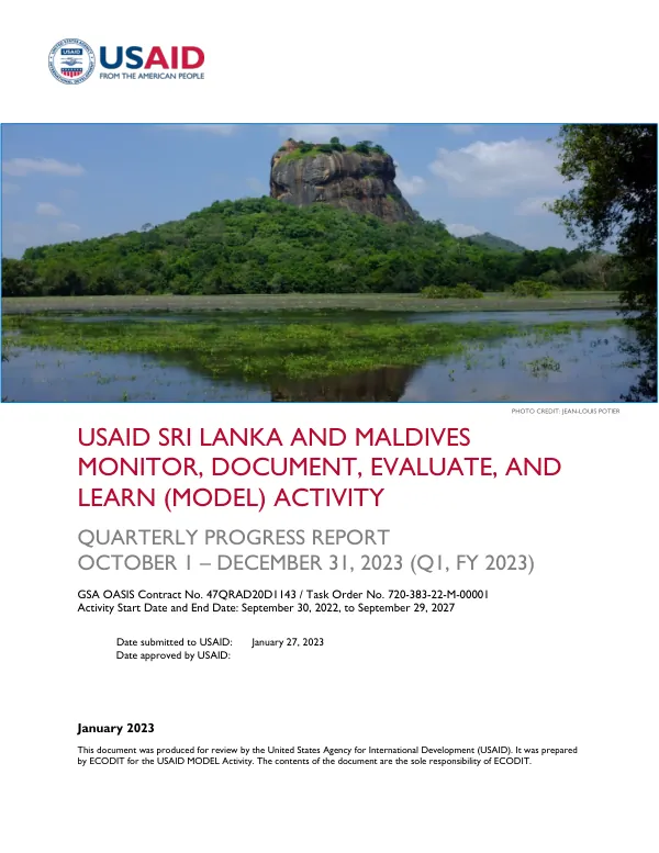 Sri Lanka and Maldives MODEL Activity Quarterly Progress Report Q1FY23