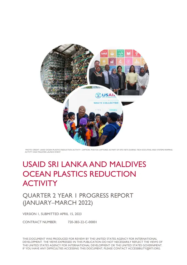USAID OCEAN PLASTICS REDUCTION ACTIVITY Q2 Y1 PROGRESS REPORT