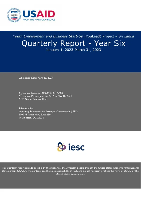 Youth Employment and Business Start-Up (YouLead) Project – Sri Lanka Quarterly Report - Year Six January 1, 2023-March 31, 2023
