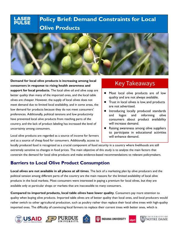 LASER PULSE: Policy Brief: Demand Constraints for Local Olive Products