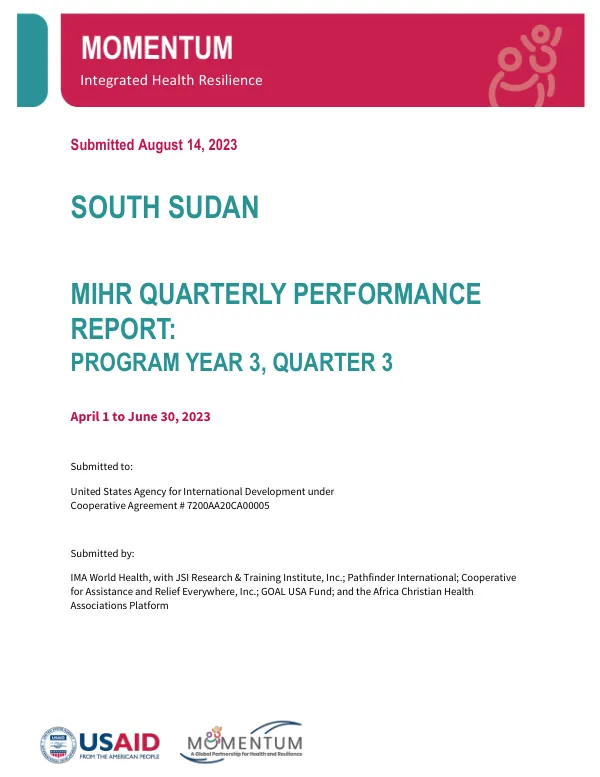 MIHR QUARTERLY PERFORMANCE REPORT: PROGRAM YEAR 3, QUARTER 3
