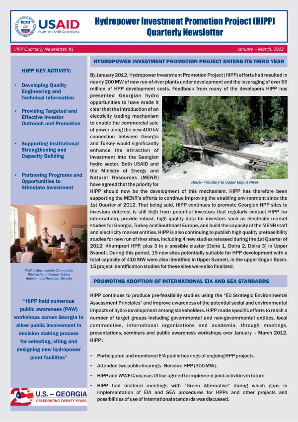 Hydropower Investment Promotion Project Quarterly Newsletter #1