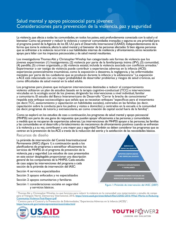 Salud mental y apoyo psicosocial para jóvenes: Consideraciones para prevención de la violencia, paz y seguridad