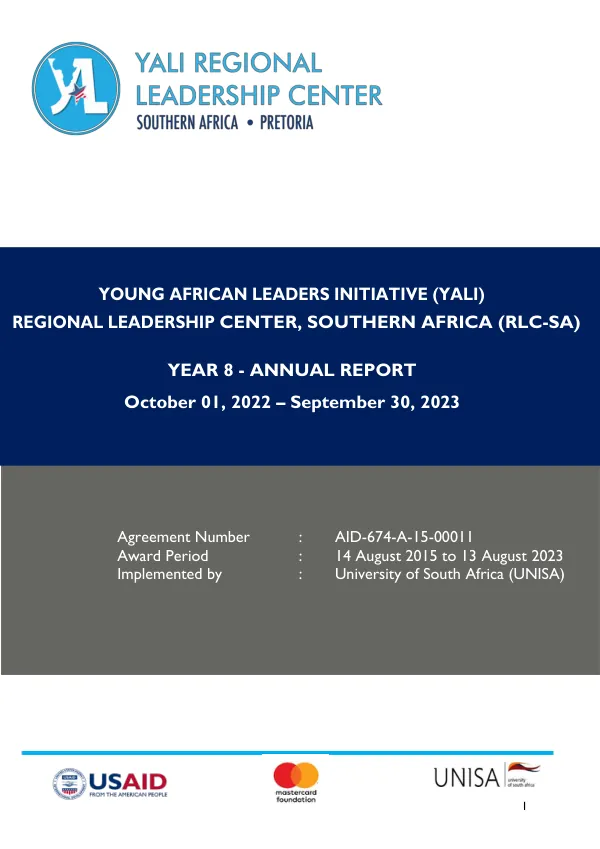 Young African Leaders Initiative (YALI) Regional Leadership Center for Southern Africa (RLC-SA) Year 8 - Annual Report