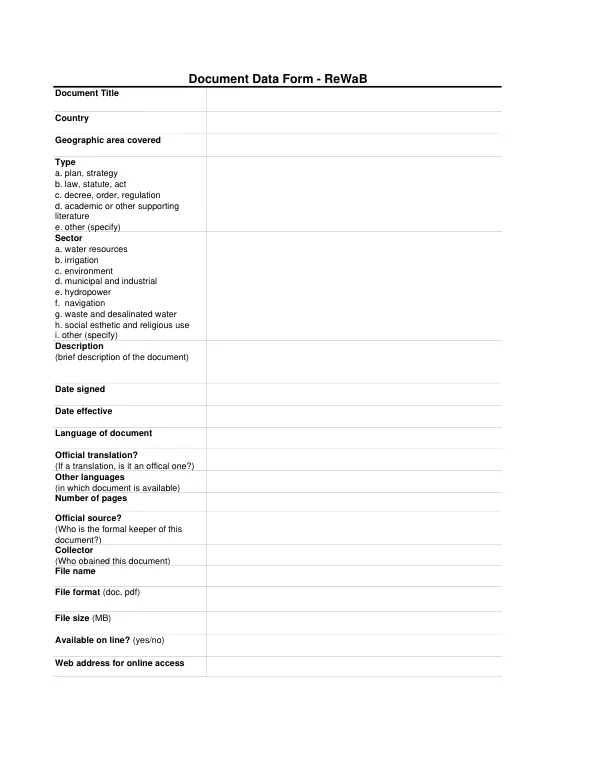 Document Data Form - ReWaB