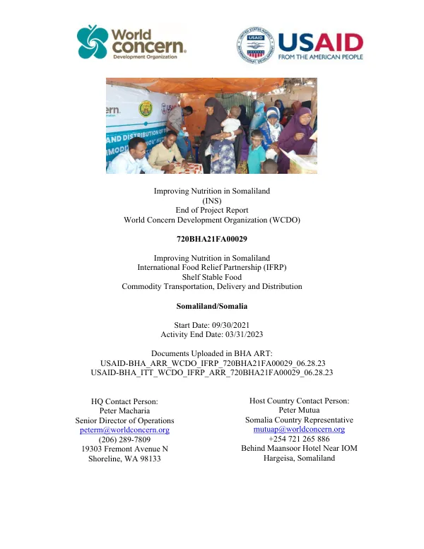 Improving Nutrition in Somaliland End of Project Report