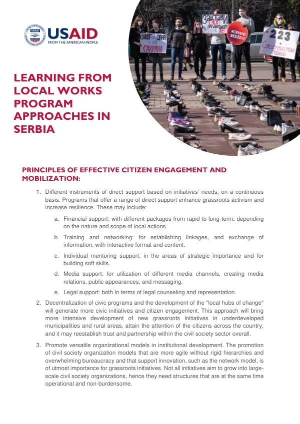 Principles of Effective Citizen Engagement and Mobilization in Serbia