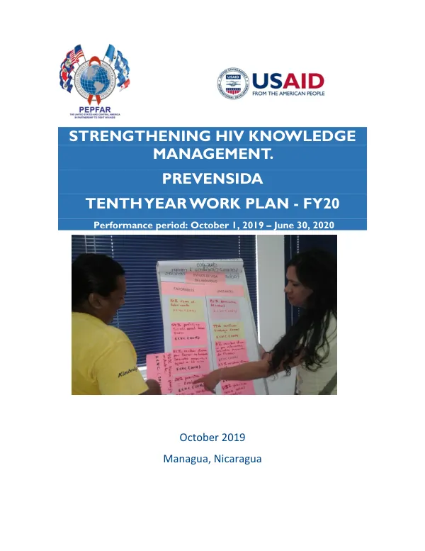 STRENGTHENING HIV KNOWLEDGE MANAGEMENT.PREVENSIDATENTH YEAR WORK PLAN - FY20