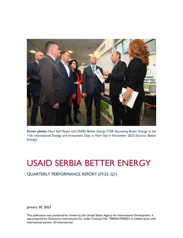 USAID Serbia Better Energy Quarterly Performance Report (FY23, Q1)