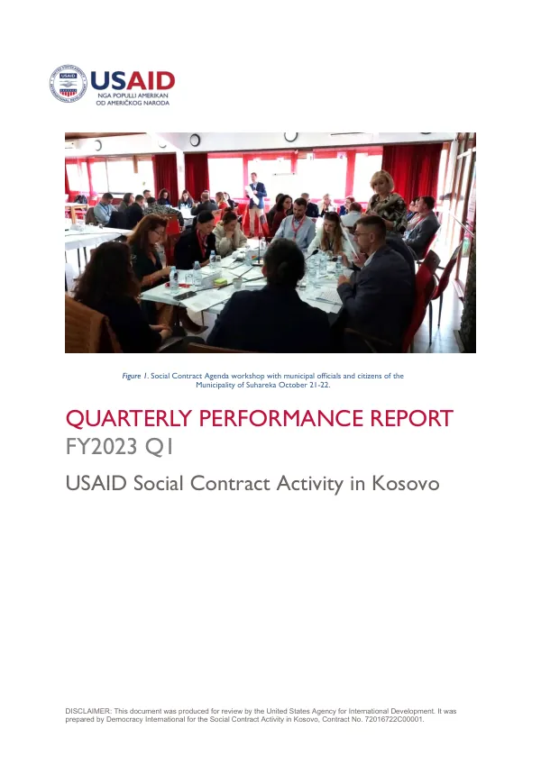 Quarterly Performance Report FY2023 Q1: USAID Social Contract Activity in Kosovo
