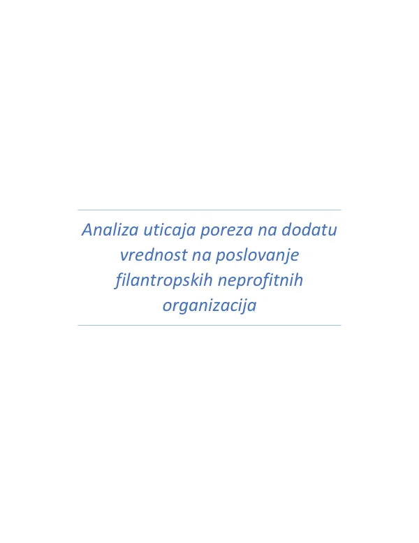 Analiza uticaja poreza na dodatu vrednost na filantropske neprofitne organizacije u Srbiji