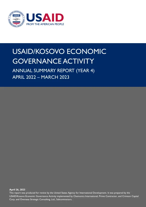 USAID/Kosovo Economic Governance Activity Annual Summary Report (Year 4)