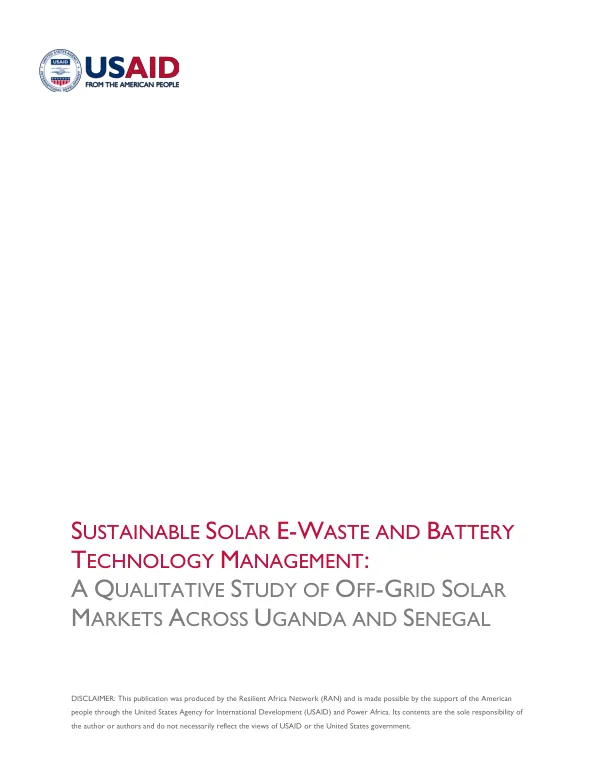 Sustainable Solar E-Waste and Battery Technology Management: A Qualitative Study of Off-Grid Solar Markets Across Uganda and Senegal