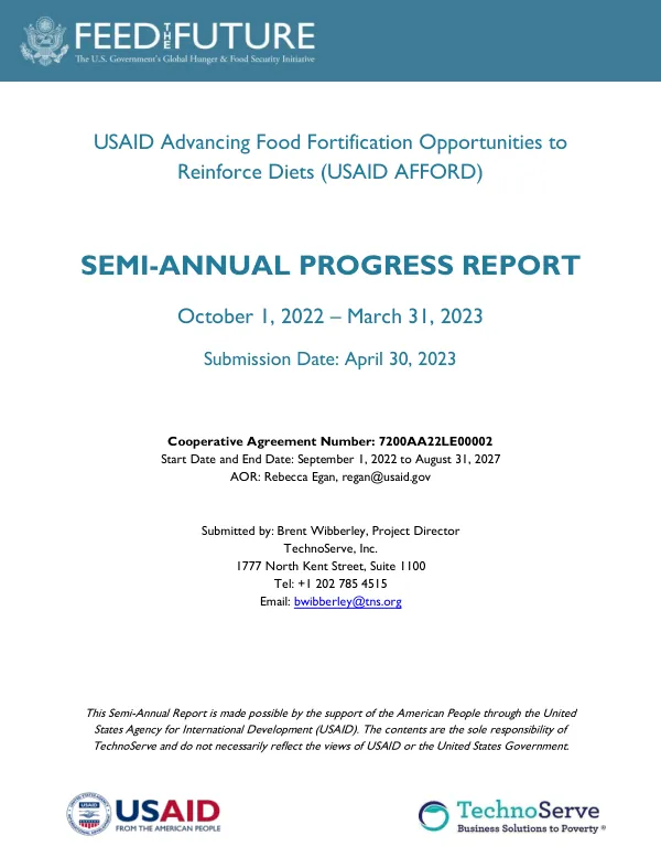 USAID Advancing Food Fortification Opportunities to Reinforce Diets (USAID AFFORD) Semi-Annual Progress Report