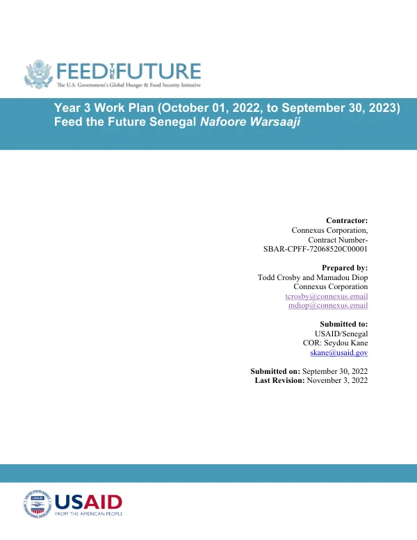 Feed the Future Senegal Nafoore Warsaaji Year 3 Work Plan