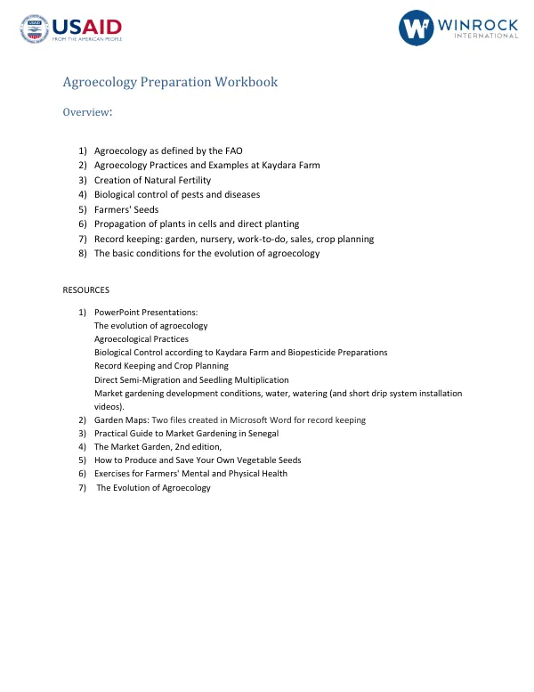 Agroecology Preparation Workbook