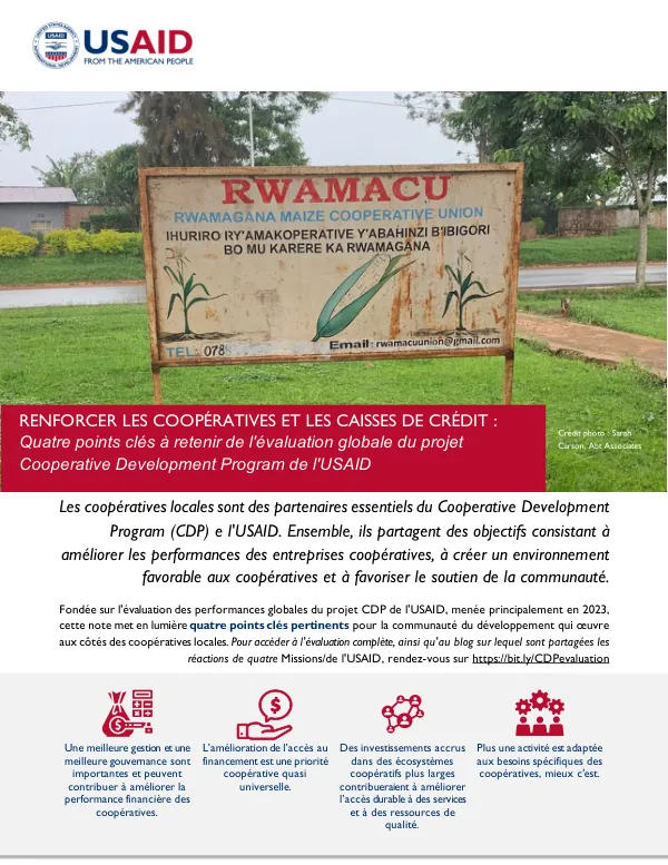 RENFORCER LES COOPÉRATIVES ET LES CAISSES DE CRÉDIT : Quatre points clés à retenir de l'évaluation globale du projet Cooperative Development Program de l'USAID