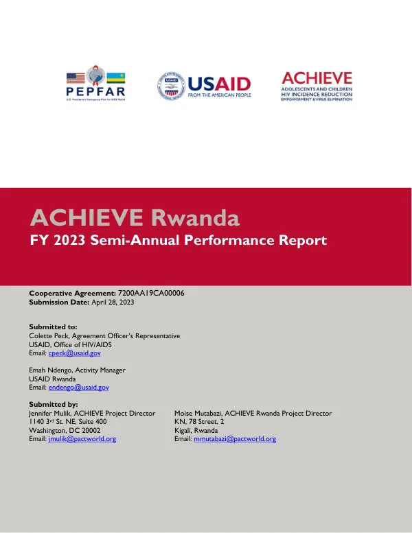 ACHIEVE Rwanda FY2023 Semi-Annual Performance Report (SAPR)