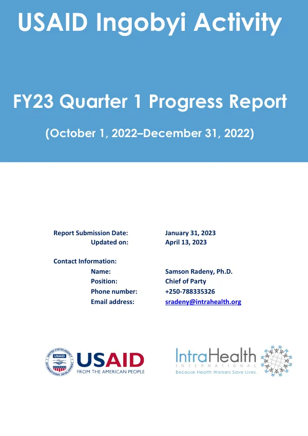 USAID Ingobyi Activity FY23 Quarter 1 Progress Report