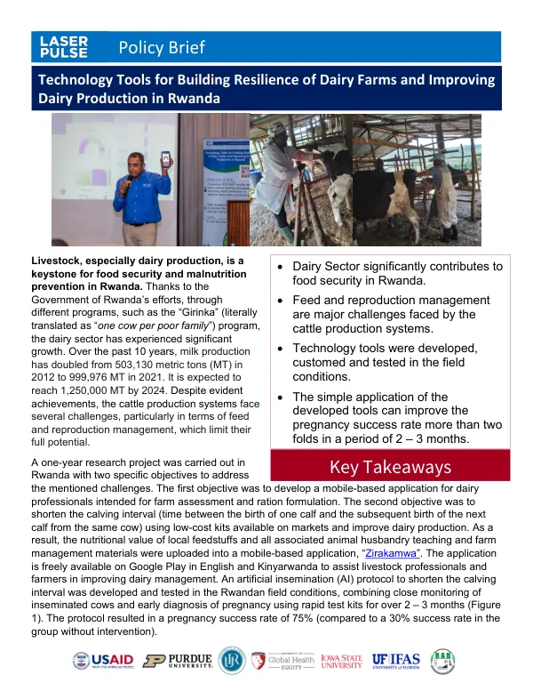 Policy Brief: Technology Tools for Building Resilience of Dairy Farms and Improving Dairy Production in Rwanda