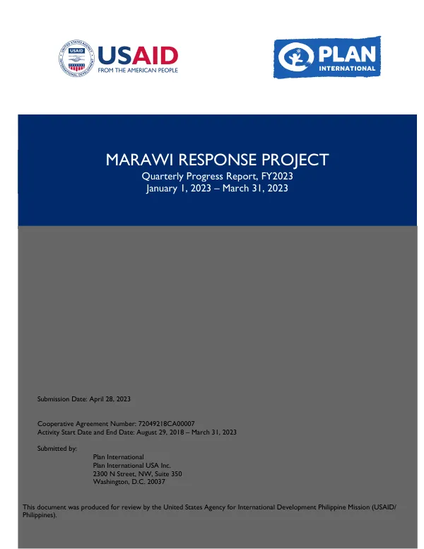 Marawi Response Project Quarterly Progress Report, FY2023