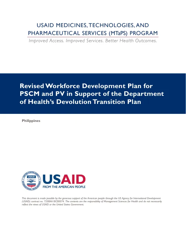 Revised Workforce Development Plan for PSCM and PV in Support of the Department of Health’s Devolution Transition Plan