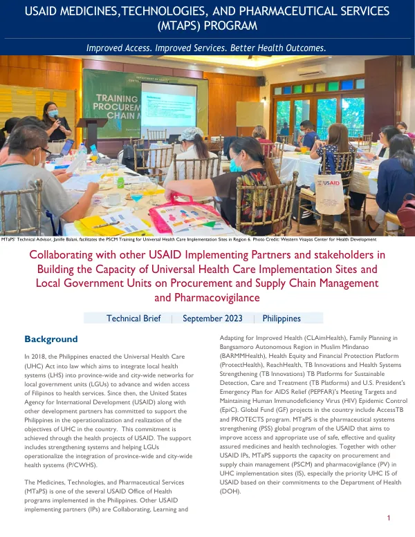 USAID Medicines, Technologies, and Pharmaceutical Services (MTaPS) Program: Improved Access. Improved Services. Better Health Outcomes.
