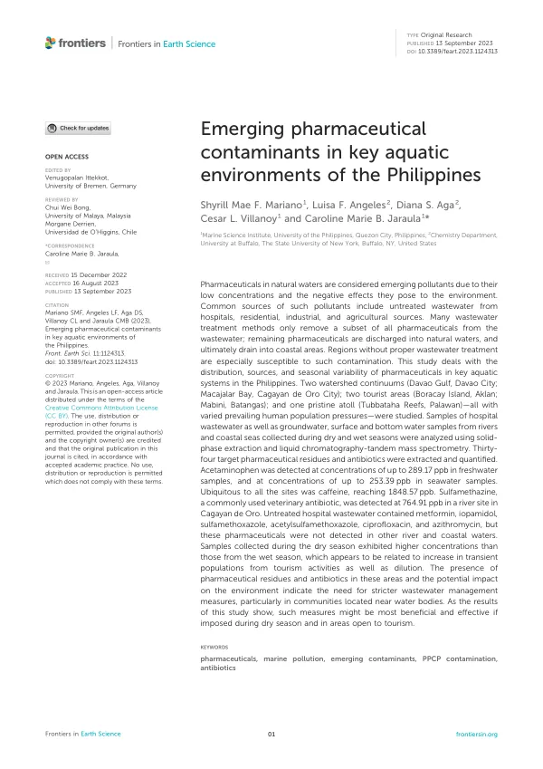 Emerging pharmaceutical contaminants in key aquatic environments of the Philippines